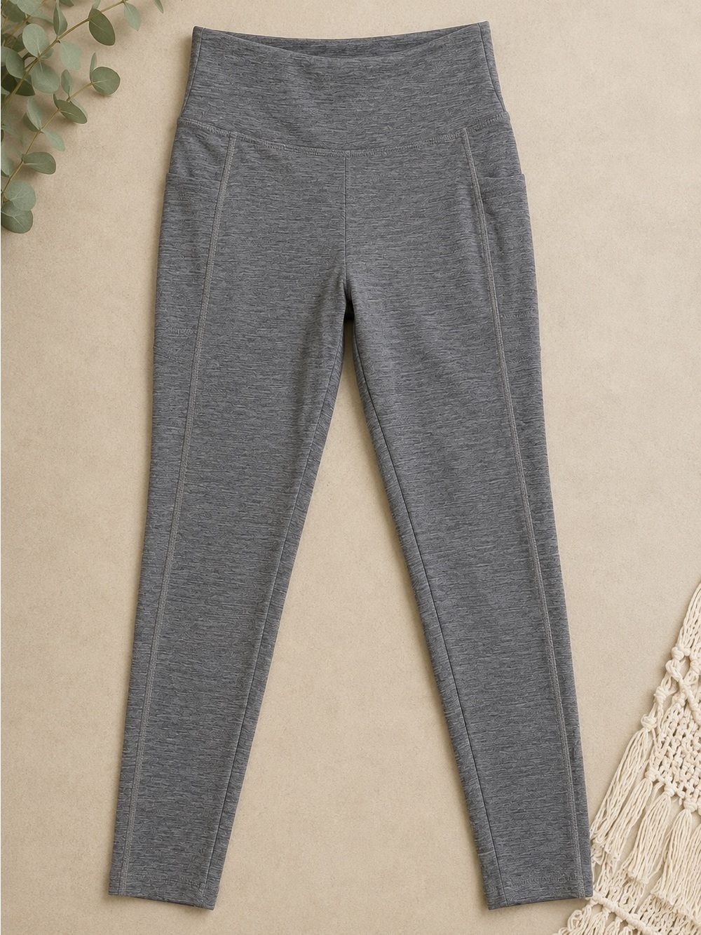 Bally Total Fitness Gray High Rise Pocket Yoga Workout Leggings Medium